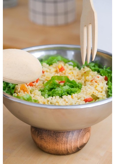 Ahşap Ayaklı Çelik 22 Cm Salata Kısır Meyve Sunum Kasesi Diğer