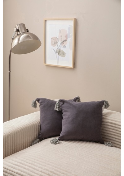 Swita Home İkili Dekoratif Püsküllü Kırlent Kılıfı 43x43 Antrasit