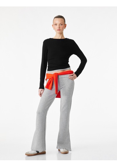 Koton Slim Fit İspanyol Paça Tayt Gri 6sak80091ek