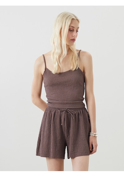 Lcw Vision Kahverengi U Yaka Dokulu Askılı Crop