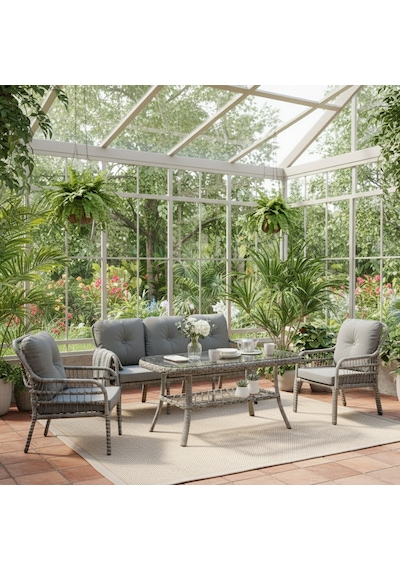Capri Swing Pisa Üçlü Rattan Bahçe Balkon Oturma Grubu Gri 800