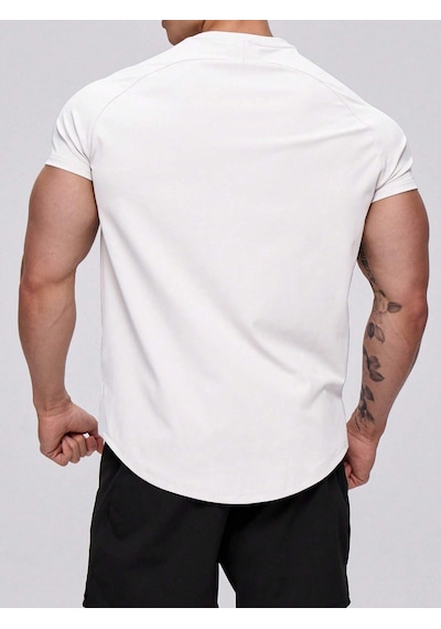 Genius Store Erkek Spor Tişört Running Sports Gym Reglan Oval Kesim Penye T-shirt Ovalt-shirt Beyaz