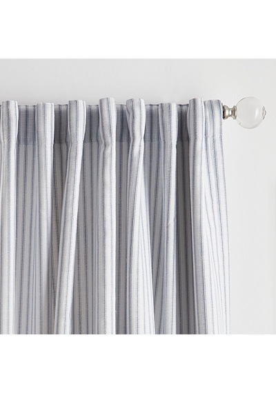 Ticking Çizgili Karartma Astarlı Çubuk Cebi/arka Sekme Pencere Perdesi Panel Çifti, 241 Cm, Beyaz/indigo, 213 Cm