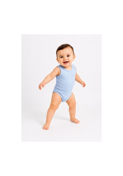 Bebek Atlet Body Pamuklu Ribanalı Çıtçıtlı Kolsuz Bebek Zıbını Mavi
