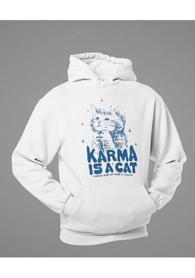 Karma Is A Cat Yazılı Unisex Oversize Taylor Swift Hoodie Beyaz
