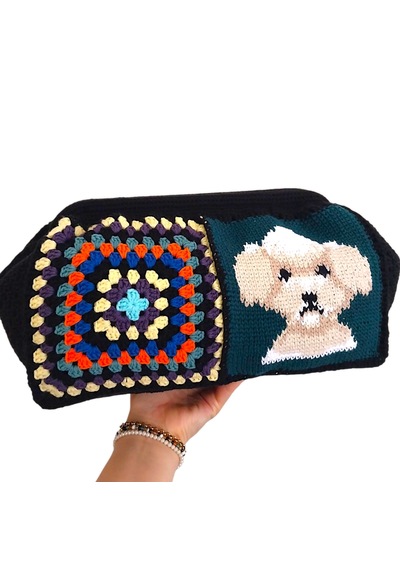 Kemzey Handmade Hayvan Desenli Siyah El Çantası , El Yapımı Kadın Çantası Siyah