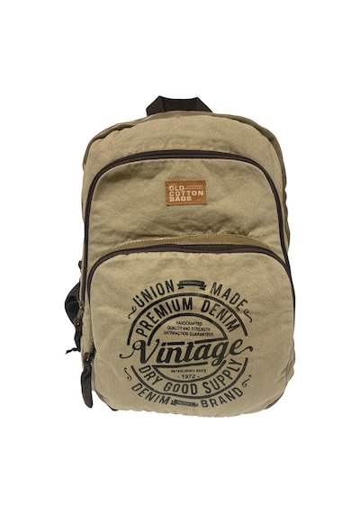 Old Cotton Cargo Kaliteli Siyah Vintage Salaş Baskılı Disayn Günlük Gezi Okul Sırt Çantası Revilla Bag 28x38cm Bej