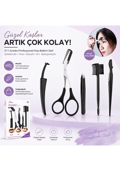 Kaş & Kirpik Bakım Ve Şekillendirme Seti - 5 Parça Profesyonel Güzellik Kiti Çok Renkli 85184631