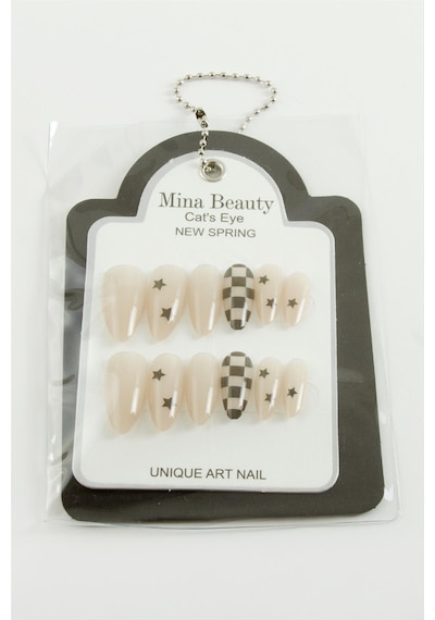 Desenli - 923 - Mina Beauty Kedi Gözü Takma - Muratech - Tırnak Krem