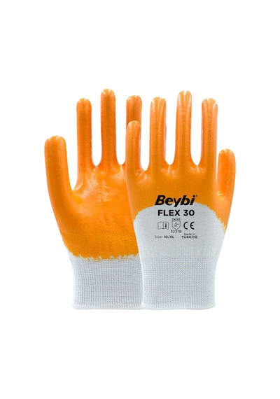 Flex 30 Nitril Kaplı Pamuk Ve Polyester Örgü Eldiven Beyaz - Sarı
