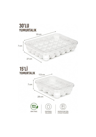 Peggy 45'li Yumurtalık Seti 15'li + 30'lu Yumurtalık, Buzdolabı Uyumlu Yumurta Saklama Kabı, Bpa İçermez, Kapaklı Yumurta Kutusu Yumurtalık Buzdolabı Organizeri Saklama Kabı Çok Renkli