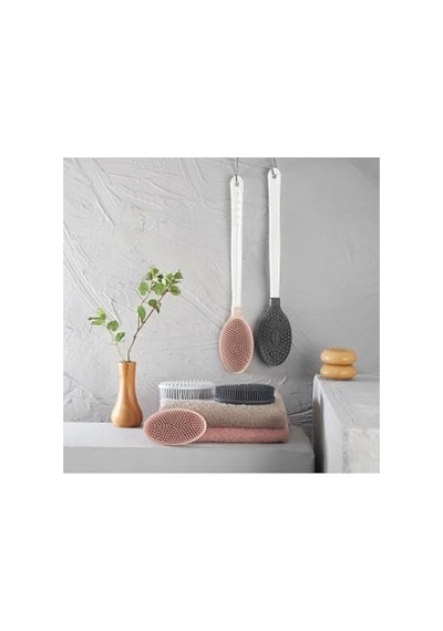 Yumuşak Uzun Saplı Çift Taraflı Banyo Duş Vücut Fırçası - Pembe