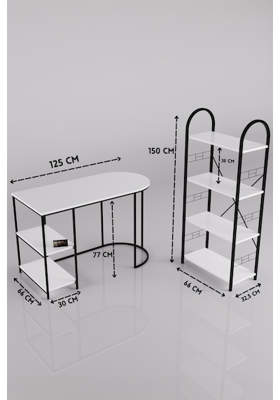 Çalışma Masası Ve Kitaplık Seti Metal Ayaklı, Minimalist Tasarım, Geniş Masa Alanı, Çok Raflı Depolama,modern 125 Beyaz Çalışma Masası Ve Kitaplık Seti Metal Ayaklı, Minimalist Tasarım, Geniş Masa Alanı, Çok Raflı Depolama,modern 125 Beyaz