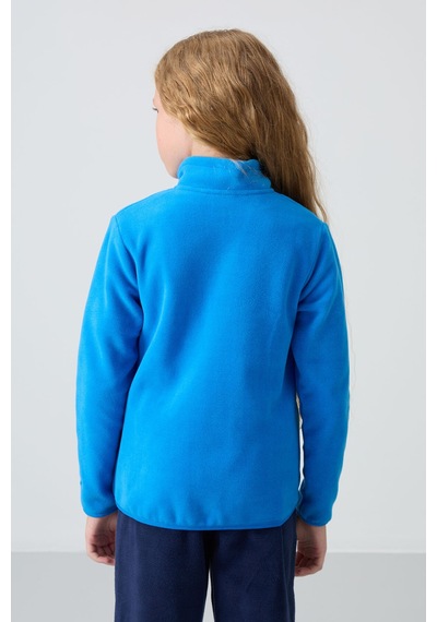 Tommy Life Saks Kalın Yumuşak Dokulu Standart Fit Nakışlı Polar Kız Çocuk Sweatshirt - 75154 Saks Mavi