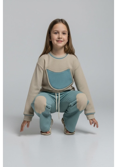 Aden Kids Unisex Çocuk %100 Pamuk Alt Üst Takım Bej - Yeşil