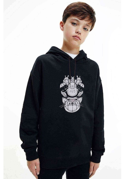Tshirthane Totoro Baskılı Unisex Çocuk Kapüşonlu Siyah Sweatshirt (528794109) Siyah
