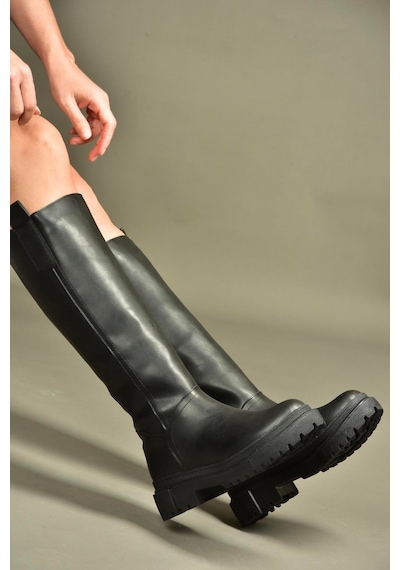 Fox Shoes V973555509 Siyah Cilt Düz Tabanlı Kadın Binici Çizmesi Siyah Mat