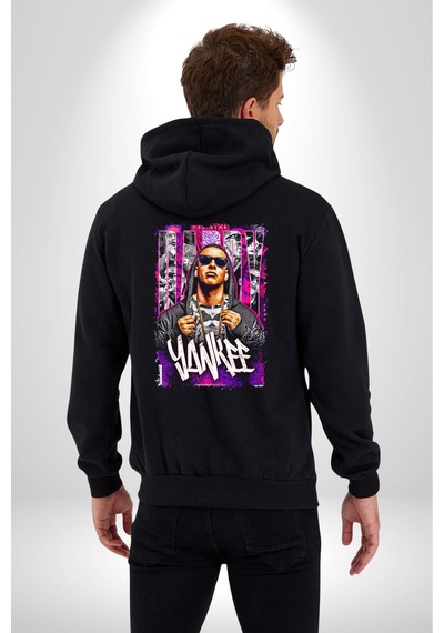 Angemiel Daddy Yankee Müzik Star Kadın Erkek Siyah Kapüşonlu Fermuarlı Baskılı Hırka Sweatshirt Siyah