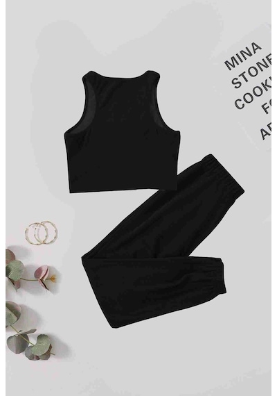 Merry See Tek Renk 1 Takım Kolsuz Polarlı Alt Üst Pijama Takımı Siyah 001