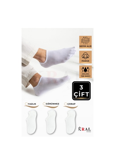 Kral Socks Unisex Düz Desen 3 Çift Pamuklu Terletmez Çorap Asorti
