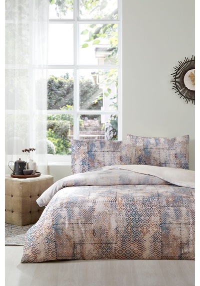 Vintage Rug Çift Kişilik Soft Life Saten Nevresim Takımı Krem-indigo
