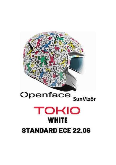 Shiro Jet&OFC 5123 SH-64sv TOKIO DOODLE Sun Vizor (Güneş Gözlüklü) Motosiklet Kaskı White