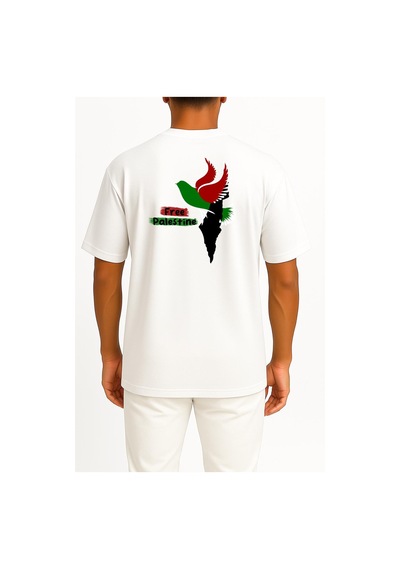 Bahriyeli Collection Oversize Free Palestine Göğüs Ve Sırt Tasarımlı Unisex T-shirt Beyaz