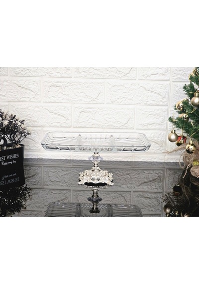 Paşabahçe Elegance Bölmeli Gümüş Döküm Ayaklı Sunum Kayık Dikdörtgen Tabak & Servis Tabak 27 Cm Beyaz
