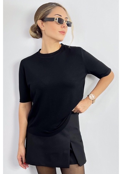 Ritnice Viscose Doku Next Premium Selection Siyah Yarım Kol Triko Kazak Siyah