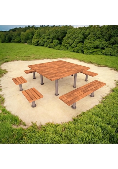 Piknik Masası Ahşap 180cm, 4 Tarafı Oturmalı Çok Renkli