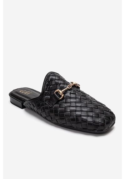 Luvishoes Senıa Siyah Örgü Hakiki Deri Tokalı Önü Kapalı Kadın Terlik