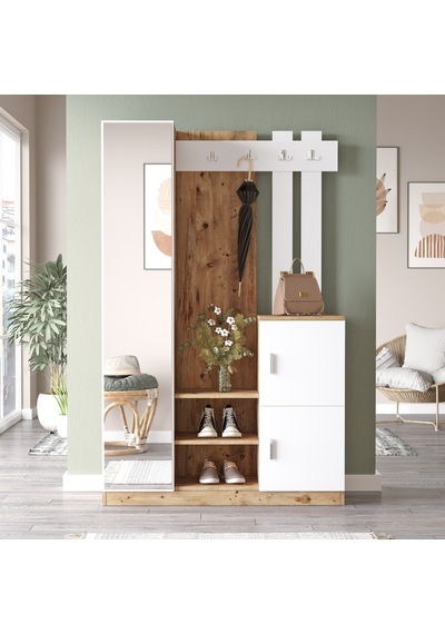 Robinhome Robin Home Liva Aynalı Vestiyer Portmanto Ayakkabılık Çam-Beyaz