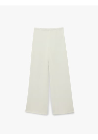 Koton Koton X Sibil Çetinkaya - Bürümcük Kumaş Dokulu Düz Bol Paça Pantolon Kırık Beyaz 6sak40029uk Ekru
