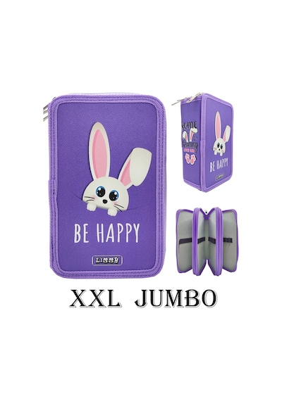 Xl Jumbo Model Sevimli Tavşan Kalem Kutusu Organizer Kalemkutu 3 Bölmeli Kalemlik Mor Mor