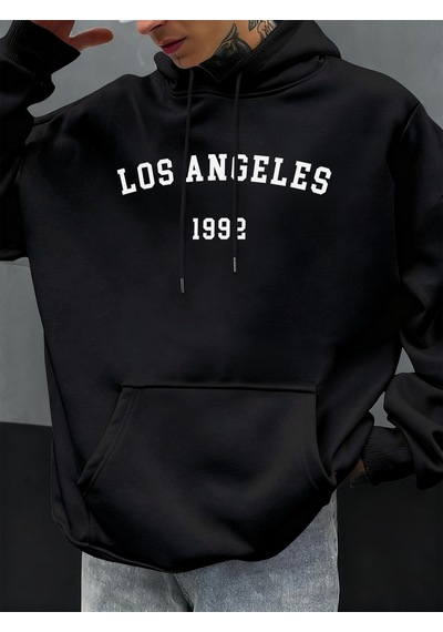 Startmore Startmorelos Angeles 1992 Mektup Tasarım Kapüşonlular Erkekler Sonbahar Moda Cep Hoody Rahat Polar Sok Siyah