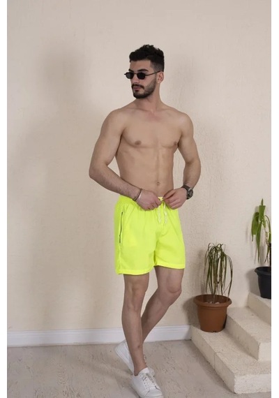 Veraura Lifestyle Erkek Deniz Şortu Fermuarlı Cepli File Astarlı - Neon Yeşili Yeşil