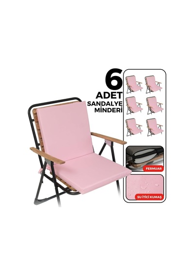 6'li Arkalıklı Sandalye Minderi Su Yağ İtici Sırtlıklı Fermuarlı Bağcıklı Yıkanabilir Balkon Bahçe 40x40 Pembe Çok Renkli