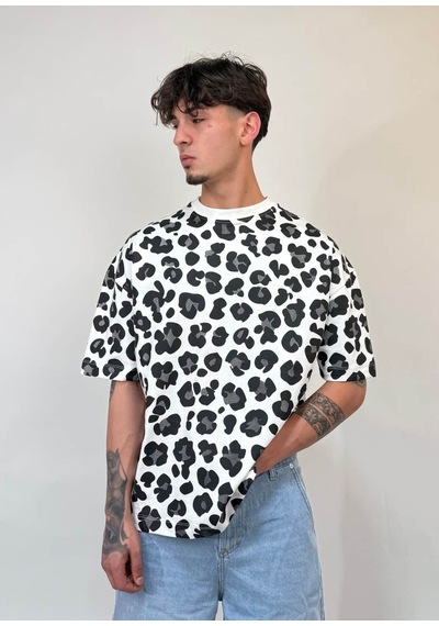 Zaee Urban Leopar Oversize Tişört Beyaz