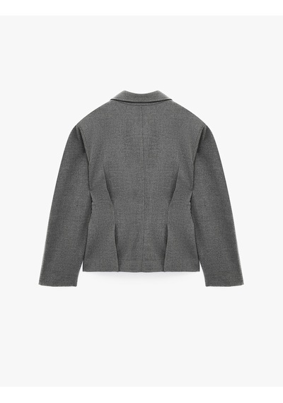 Koton Çift Cepli Klasik Yaka Uzun Kollu Peplum Kesim Pileli Blazer Ceket Gri 7wak50123uw