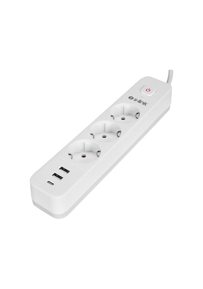S-link Spg03tc 2 Usb +1type C 5v2.4a 1.5m 3x1.00mm 100% Bakır 750 Joule 3 Lü Anahtarlı Akım Korumalı Beyaz Priz