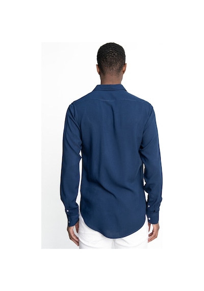Tudors Slim Fit Dar Kesim Uzun Kol Dökümlü Viskon Şık Erkek Lacivert Gömlek-26913-lacivert Lacivert