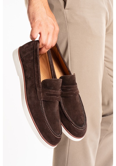 Fame Step Hakiki Deri Erkek Loafer Ayakkabı Süet Günlük Rahat Casual Mokasen Siena Kahverengi