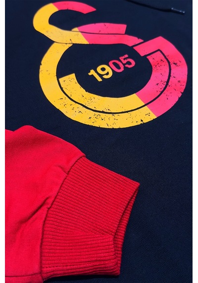 Galatasaray Orijinal Lisanslı Logo Siyah Kapüşonlu Sweat 091 Siyah