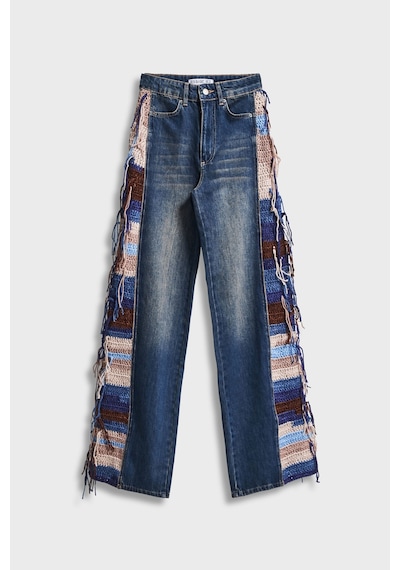 it's basic Kadın Kot Rengi 2w5-8 Flare Palazzo Fit Etnik Örme Detaylı Viskon Kumaş Özel Tasarım Denim Jean Mavi it's basic Kadın Kot Rengi 2w5-8 Flare Palazzo Fit Etnik Örme Detaylı Viskon Kumaş Özel Tasarım Denim Jean Mavi
