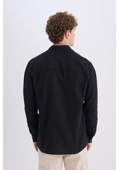 DeFacto %100 Pamuk Regular Fit Basic Düz Uzun Kollu Siyah Gömlek D7079AX25SPBK81