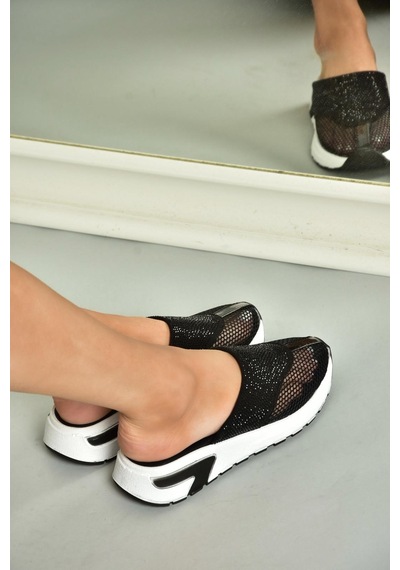 Fox Shoes U312514415 Siyah File Kadın Terlik Siyah-file Çok Renkli