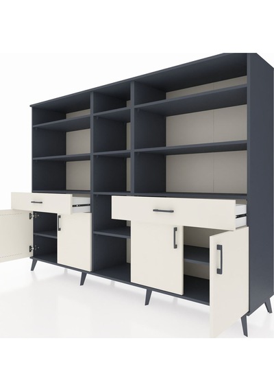 Hyperion Dolap 12 Raflı 2 Çekmeceli 4 Kapaklı 220x44x163 Antrasit Antrasit-aytaşı