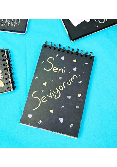 21x14cm Üstten Spiralli Sketch Book - Eskiz Defteri - Siyah Sayfa - 260 Gr - 56 Yaprak