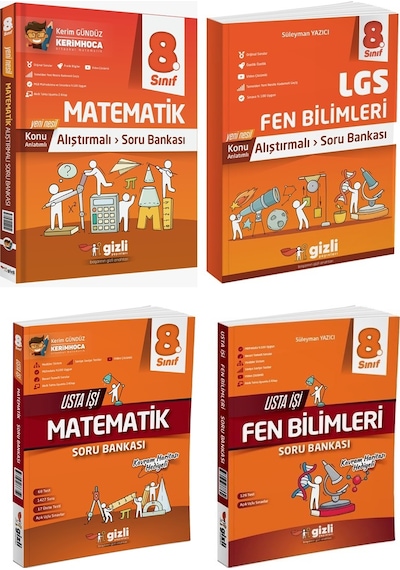Gizli 2025 8. Sınıf Lgs Matematik + Fen Alıştırmalı + Usta İşi Soru Bankası Seti 4 Kitap Güncel Müfredat