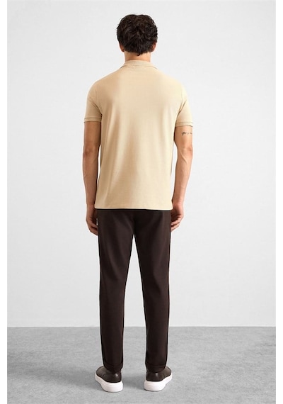 Süvari Bej Slim Düz Baskısız Pike Düğmeli Polo Yaka Tişört Ts1014000459-bj3